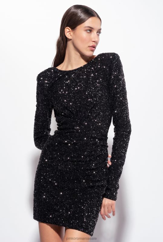 rochii scurte | rochie mini cu paiete complet cu crossover Pinko limuzina neagră B0D0830