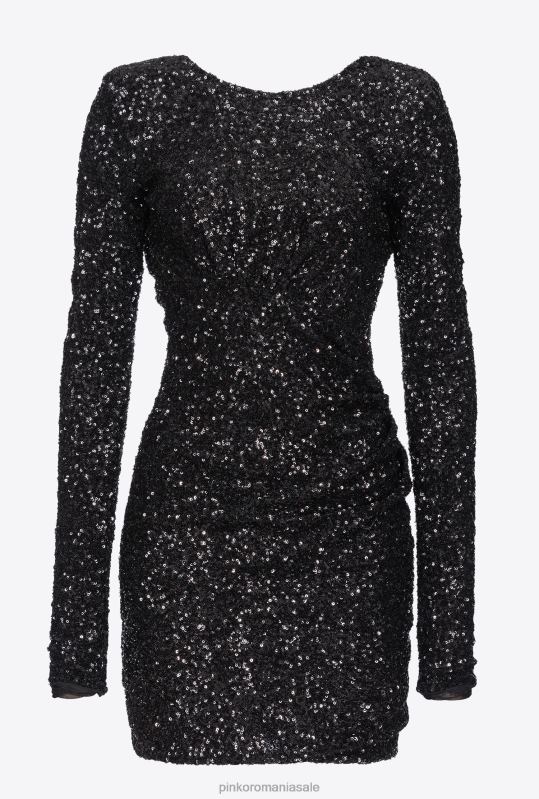 rochii scurte | rochie mini cu paiete complet cu crossover Pinko limuzina neagră B0D0830