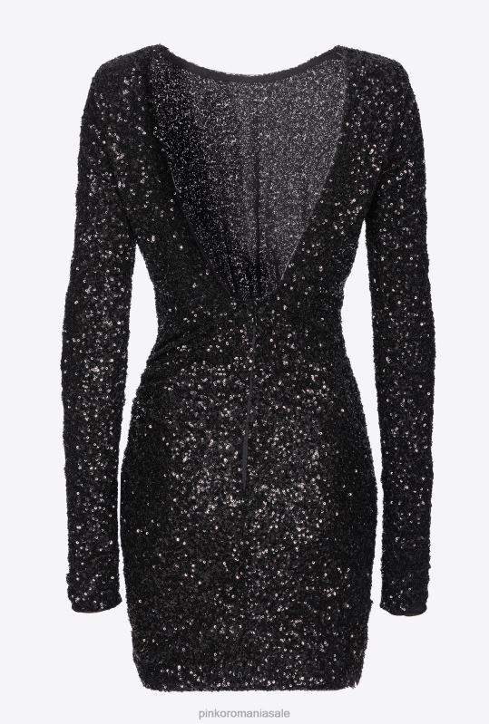 rochii scurte | rochie mini cu paiete complet cu crossover Pinko limuzina neagră B0D0830