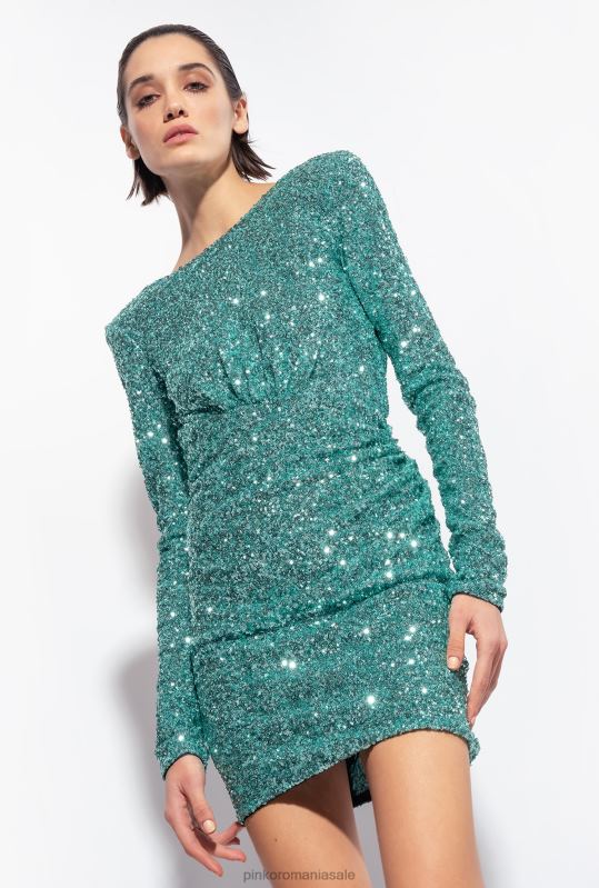 rochii scurte | rochie mini cu paiete complet cu crossover Pinko verde ocean B0D0829