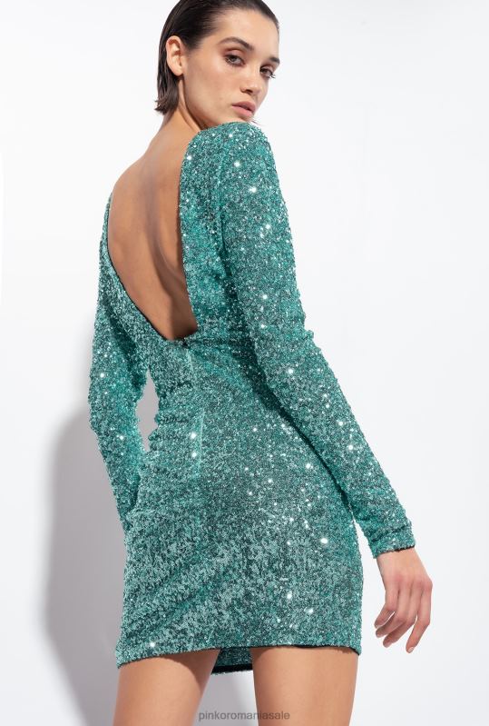 rochii scurte | rochie mini cu paiete complet cu crossover Pinko verde ocean B0D0829