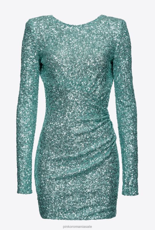 rochii scurte | rochie mini cu paiete complet cu crossover Pinko verde ocean B0D0829