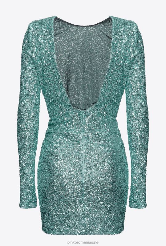 rochii scurte | rochie mini cu paiete complet cu crossover Pinko verde ocean B0D0829
