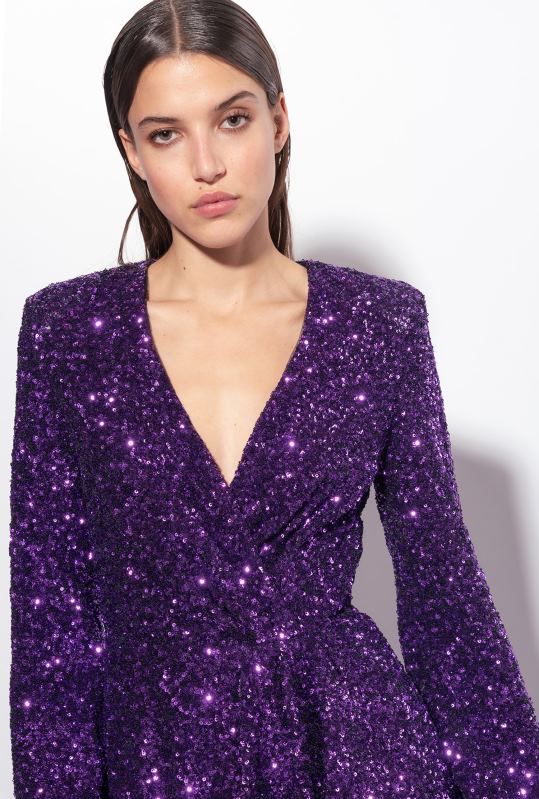 rochii scurte | rochie mini cu paiete complet cu crossover Pinko violet prismă B0D08168