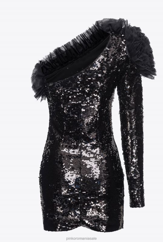 rochii scurte | rochie mini cu un singur umăr complet paiete Pinko limuzina neagră B0D08173