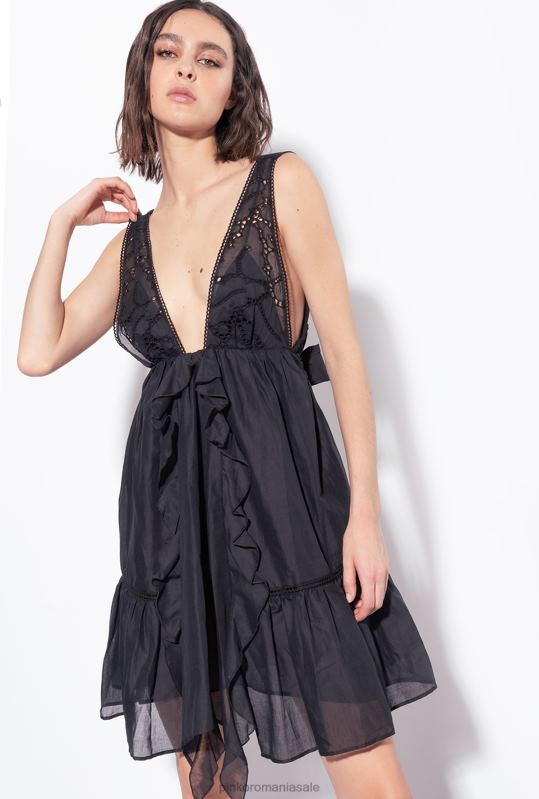 rochii scurte | rochie mini de muselina Pinko limuzina neagră B0D0860