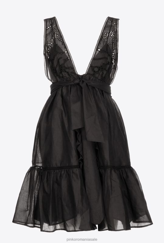 rochii scurte | rochie mini de muselina Pinko limuzina neagră B0D0860