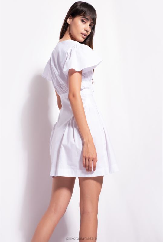 rochii scurte | rochie mini din poplin Pinko alb strălucitor B0D0894