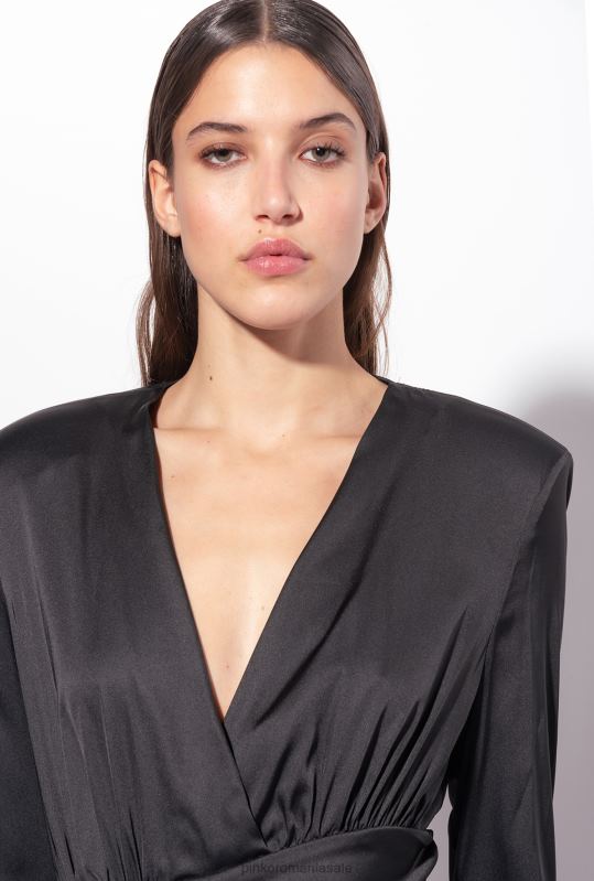 rochii scurte | rochie mini din satin stretch Pinko limuzina neagră B0D08105