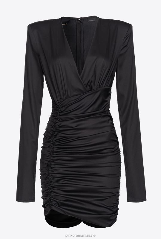 rochii scurte | rochie mini din satin stretch Pinko limuzina neagră B0D08105