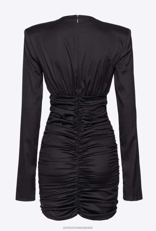 rochii scurte | rochie mini din satin stretch Pinko limuzina neagră B0D08105