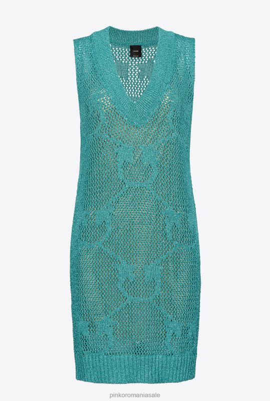 rochii scurte | rochie mini din tricot cu ochiuri de plasă Pinko albastru B0D0831