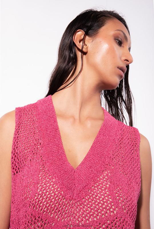 rochii scurte | rochie mini din tricot cu ochiuri de plasă Pinko roșu zmeură B0D0832