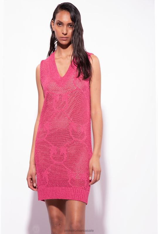 rochii scurte | rochie mini din tricot cu ochiuri de plasă Pinko roșu zmeură B0D0832