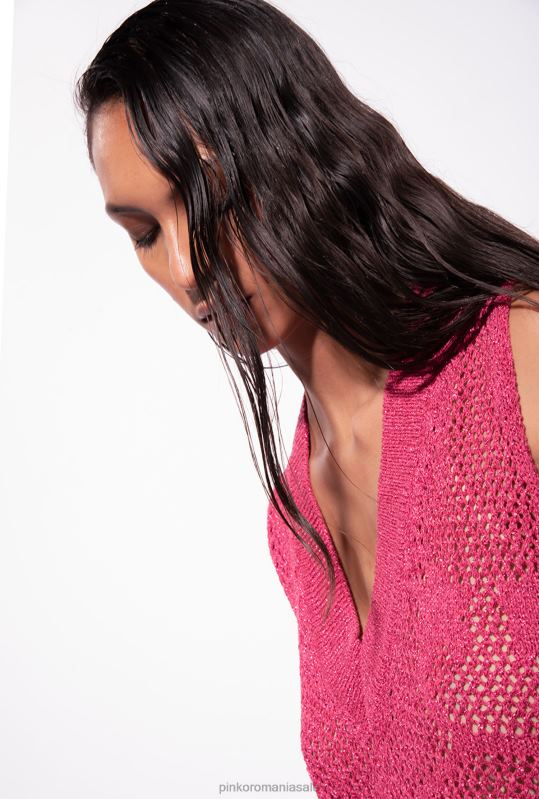 rochii scurte | rochie mini din tricot cu ochiuri de plasă Pinko roșu zmeură B0D0832