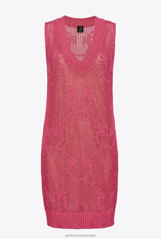 rochii scurte | rochie mini din tricot cu ochiuri de plasă Pinko roșu zmeură B0D0832