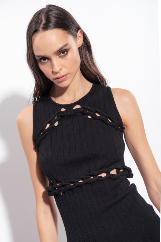 rochii scurte | rochie mini din tricot în coastă Pinko limuzina neagră B0D0811