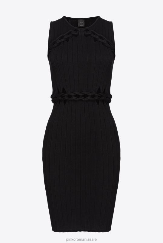 rochii scurte | rochie mini din tricot în coastă Pinko limuzina neagră B0D0811