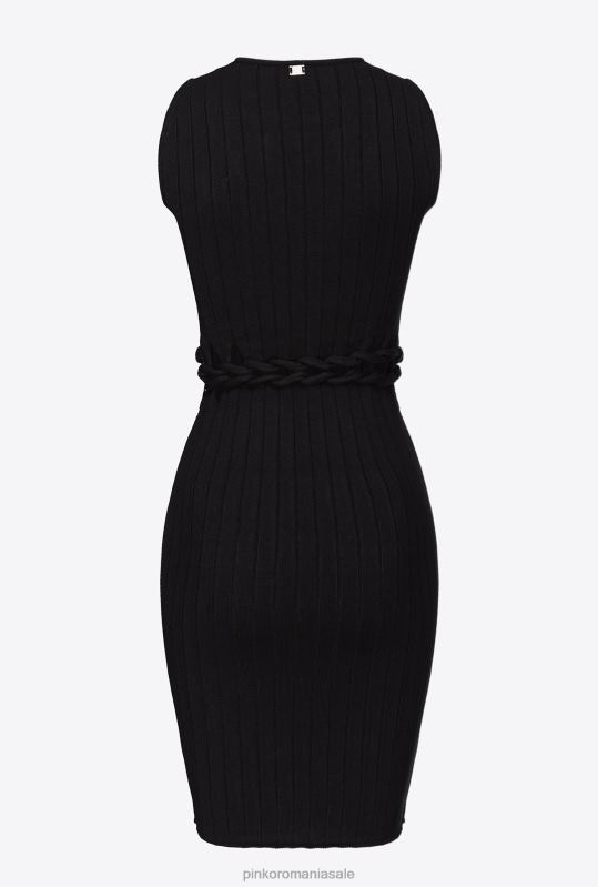 rochii scurte | rochie mini din tricot în coastă Pinko limuzina neagră B0D0811