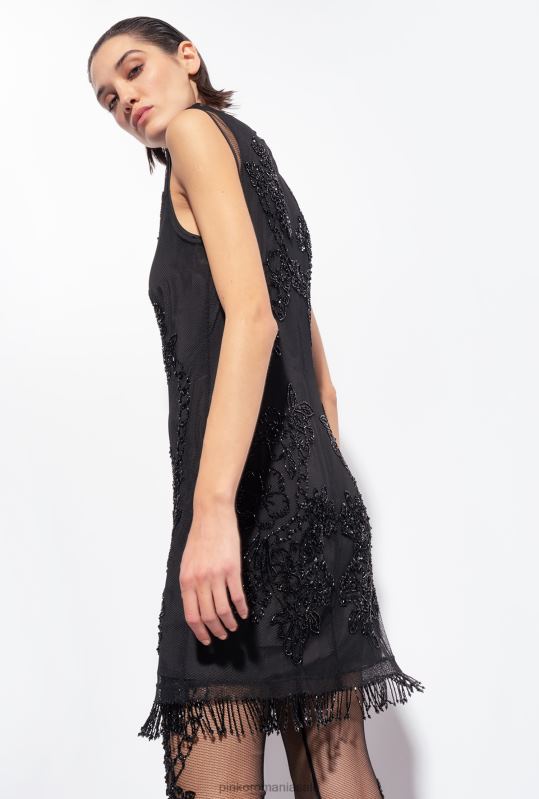 rochii scurte | rochie mini din tul cu broderie tatuata Pinko limuzina neagră B0D08117
