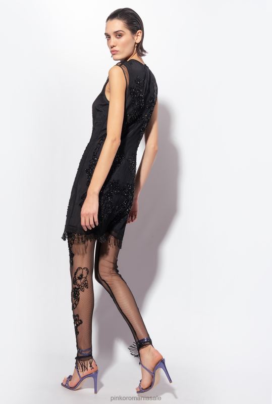 rochii scurte | rochie mini din tul cu broderie tatuata Pinko limuzina neagră B0D08117