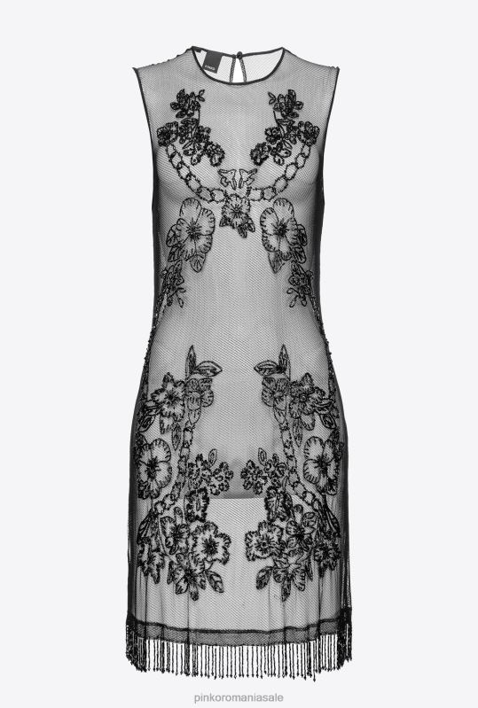 rochii scurte | rochie mini din tul cu broderie tatuata Pinko limuzina neagră B0D08117