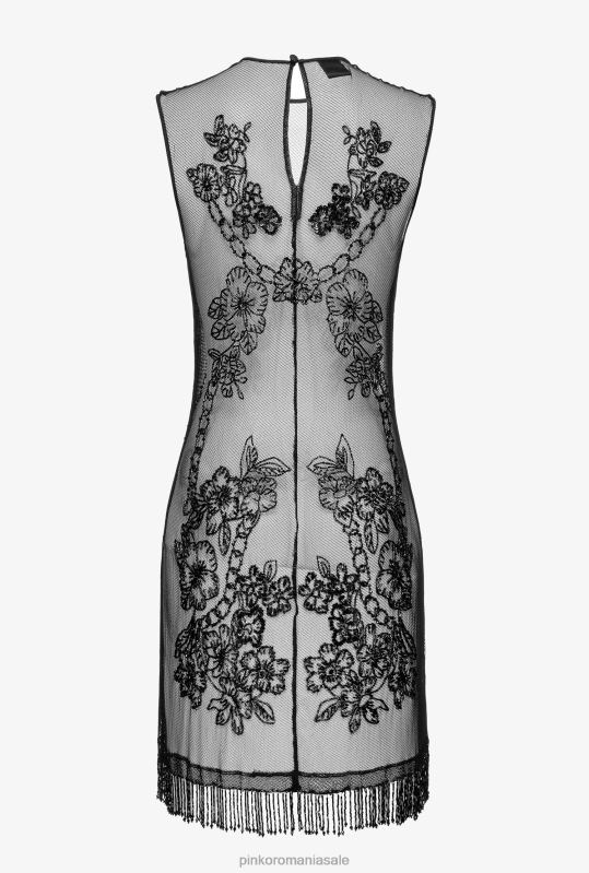 rochii scurte | rochie mini din tul cu broderie tatuata Pinko limuzina neagră B0D08117