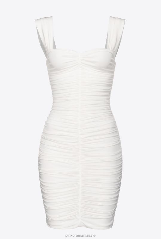 rochii scurte | rochie mini drapată din jerse Pinko alb strălucitor B0D0823