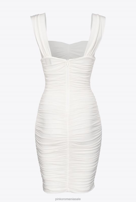 rochii scurte | rochie mini drapată din jerse Pinko alb strălucitor B0D0823