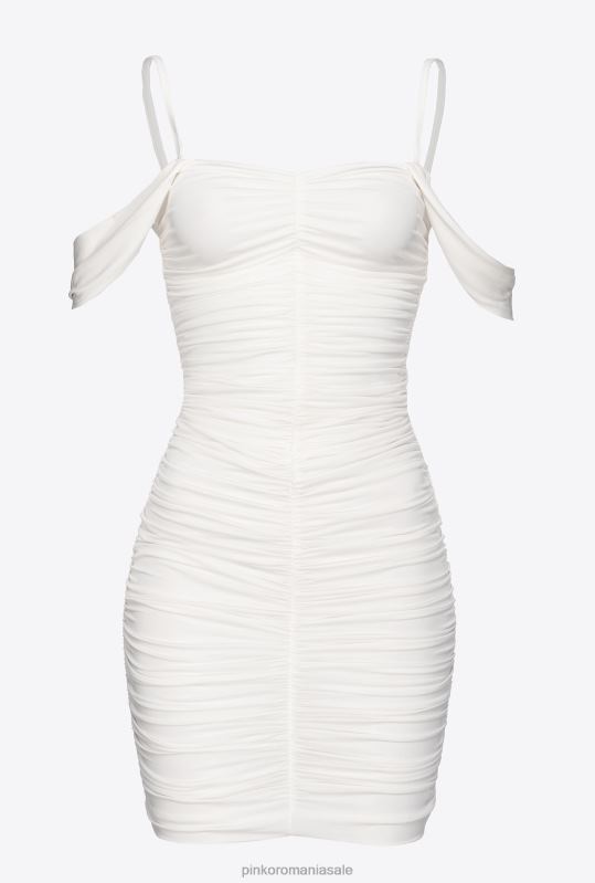 rochii scurte | rochie mini drapată din jerse Pinko alb strălucitor B0D0823