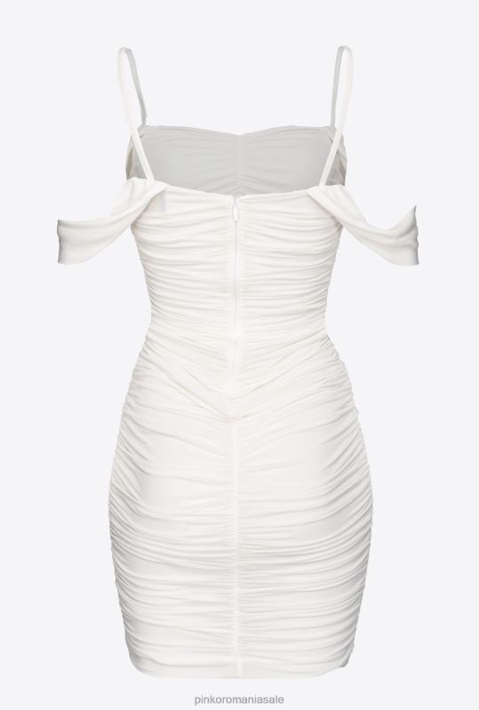 rochii scurte | rochie mini drapată din jerse Pinko alb strălucitor B0D0823