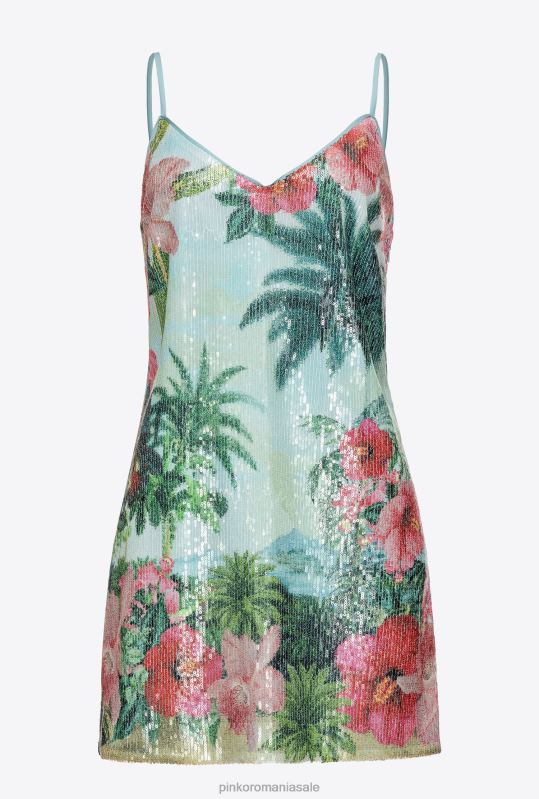 rochii scurte | rochie mini peisaj cu paiete Pinko multi.verde/roz B0D0836