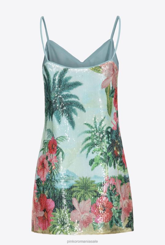 rochii scurte | rochie mini peisaj cu paiete Pinko multi.verde/roz B0D0836