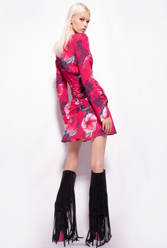 rochii scurte | rochie scurtă cu imprimeu hibiscus Pinko multi. fucsia/roz B0D08139