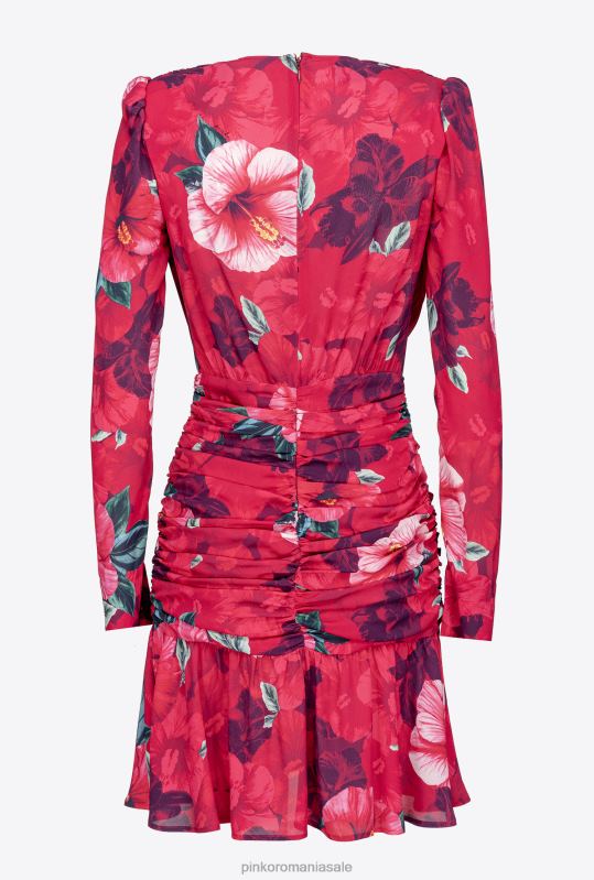 rochii scurte | rochie scurtă cu imprimeu hibiscus Pinko multi. fucsia/roz B0D08139