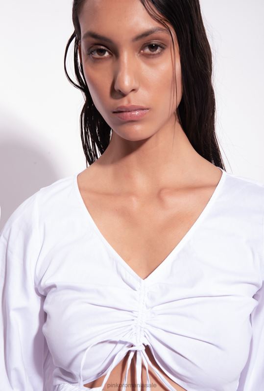 rochii scurte | rochie scurtă din poplin Pinko alb strălucitor B0D0817