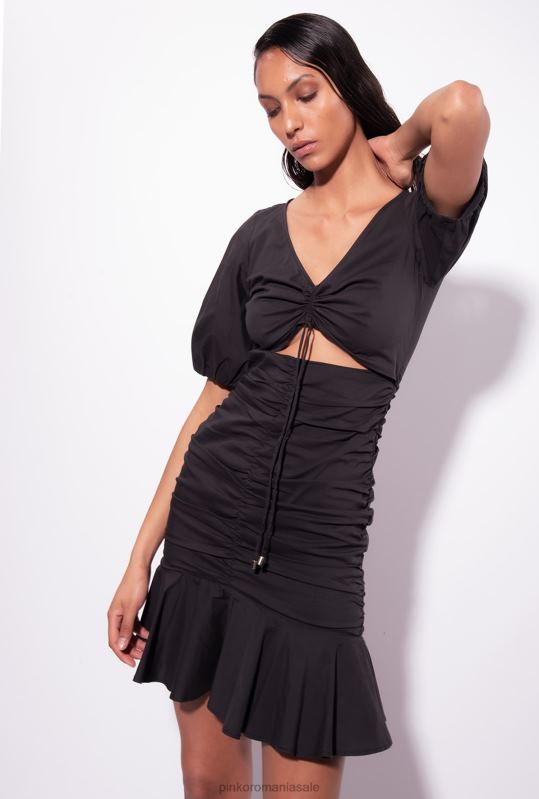 rochii scurte | rochie scurtă din poplin Pinko limuzina neagră B0D0815