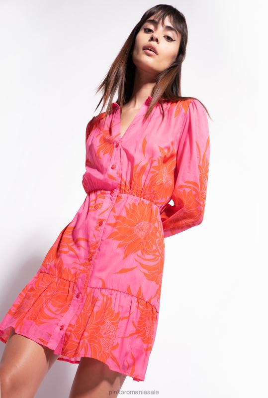 rochii scurte | rochie scurta cu flori mari imprimate Pinko roz/rosu B0D0866