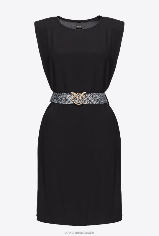 rochii scurte | rochie teaca cu centura Pinko limuzina neagră B0D0861