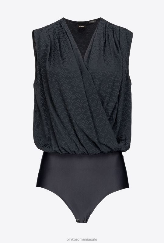 salopete si salopete | Body ines 12 crep de chine cu logo jacquard Pinko limuzina neagră B0D08310