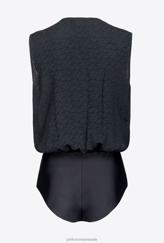 salopete si salopete | Body ines 12 crep de chine cu logo jacquard Pinko limuzina neagră B0D08310