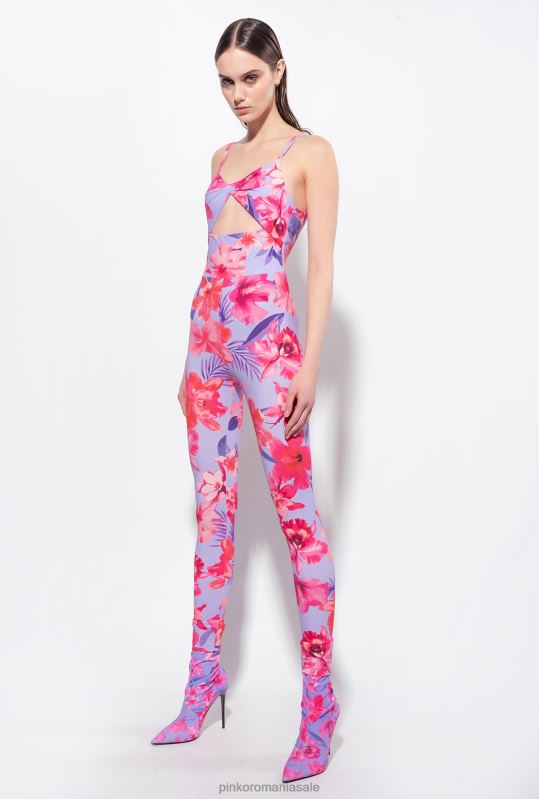 salopete si salopete | salopetă montată cu imprimeu de flori tropicale Pinko liliac/roz deschis/fucsia B0D0890