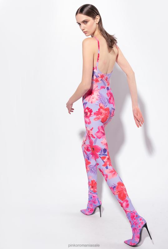 salopete si salopete | salopetă montată cu imprimeu de flori tropicale Pinko liliac/roz deschis/fucsia B0D0890
