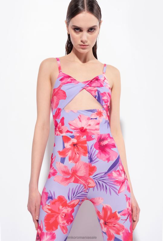 salopete si salopete | salopetă montată cu imprimeu de flori tropicale Pinko liliac/roz deschis/fucsia B0D0890