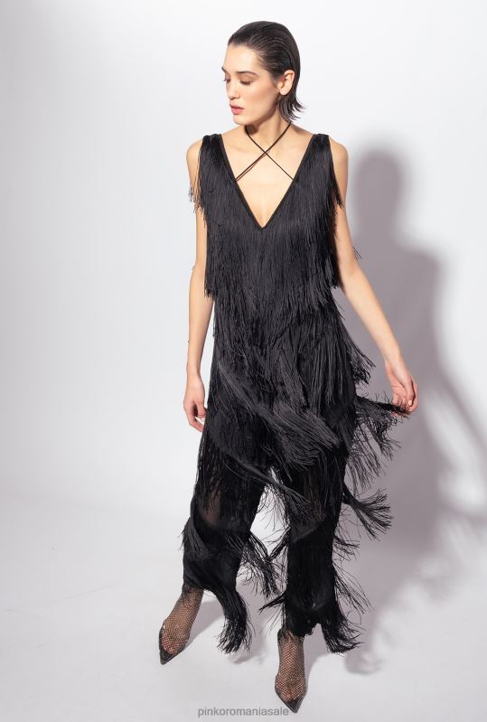 salopete si salopete | salopeta cu franjuri Pinko limuzina neagră B0D08159