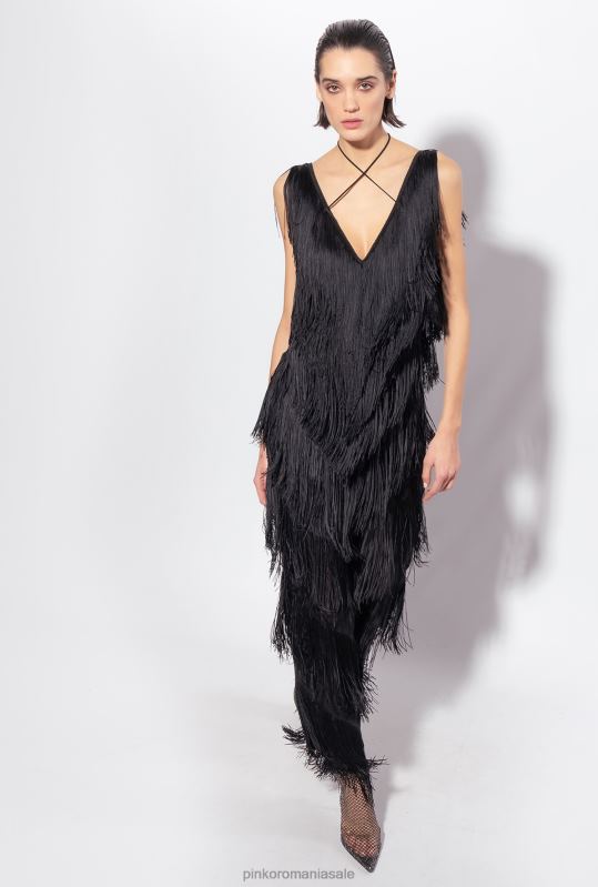 salopete si salopete | salopeta cu franjuri Pinko limuzina neagră B0D08159