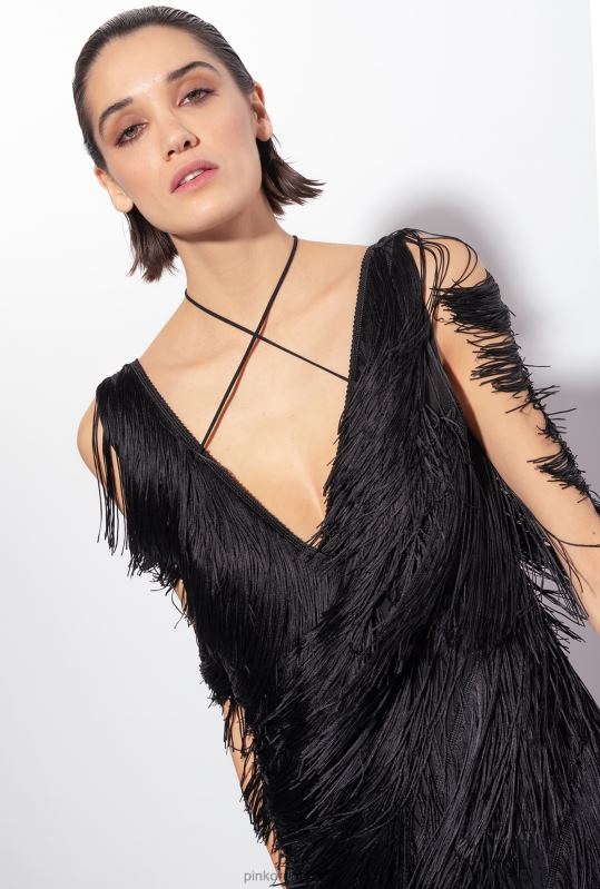 salopete si salopete | salopeta cu franjuri Pinko limuzina neagră B0D08159