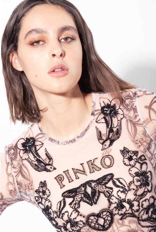 salopete si salopete | salopeta cu imprimeu tatuaje cu broderie Pinko nud/negru B0D08115