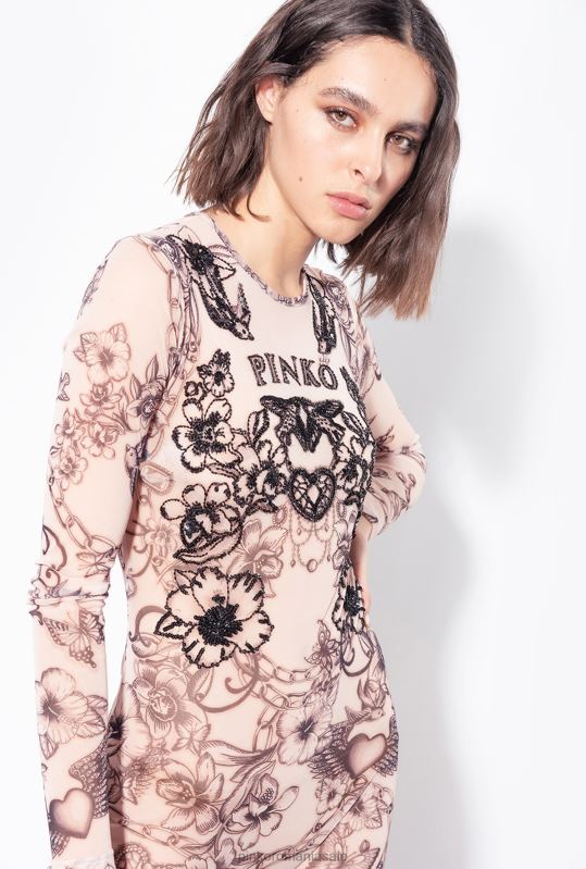 salopete si salopete | salopeta cu imprimeu tatuaje cu broderie Pinko nud/negru B0D08115