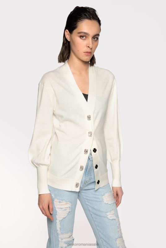 cardigan | cardigan confortabil cu nasturi bijuterii Pinko alb de mătase B0D08495